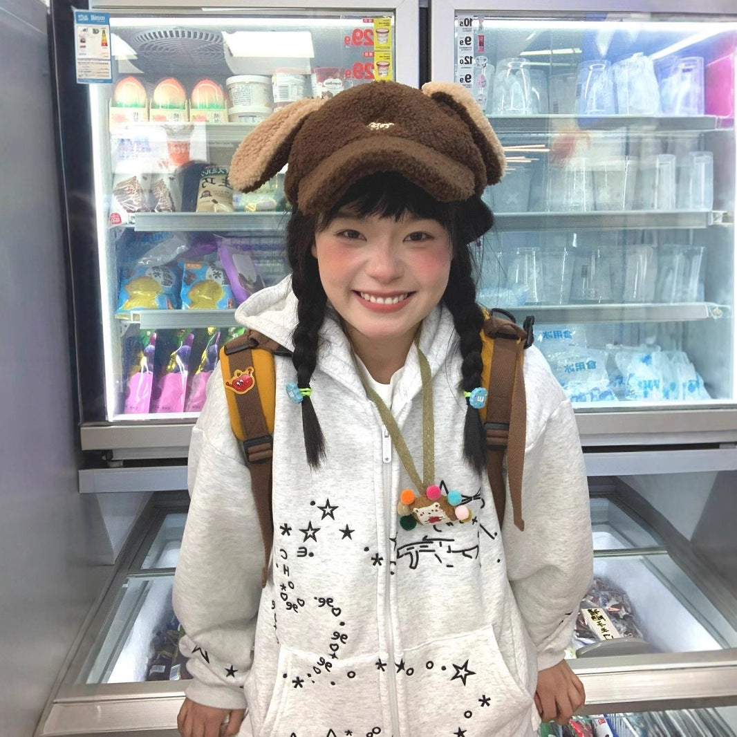 Women's Loose Casual Cute Cartoon Embroidery Pullover Hoodie