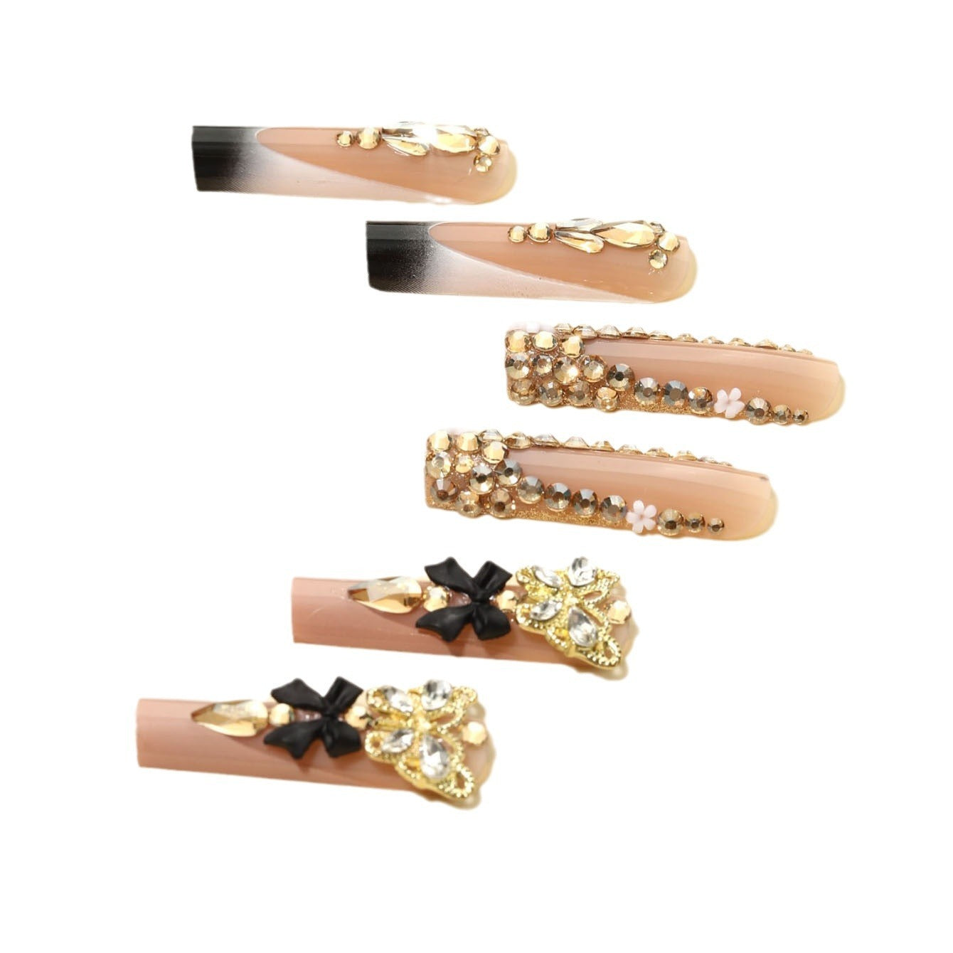 Wearable Black French Rectangle Fake Nails