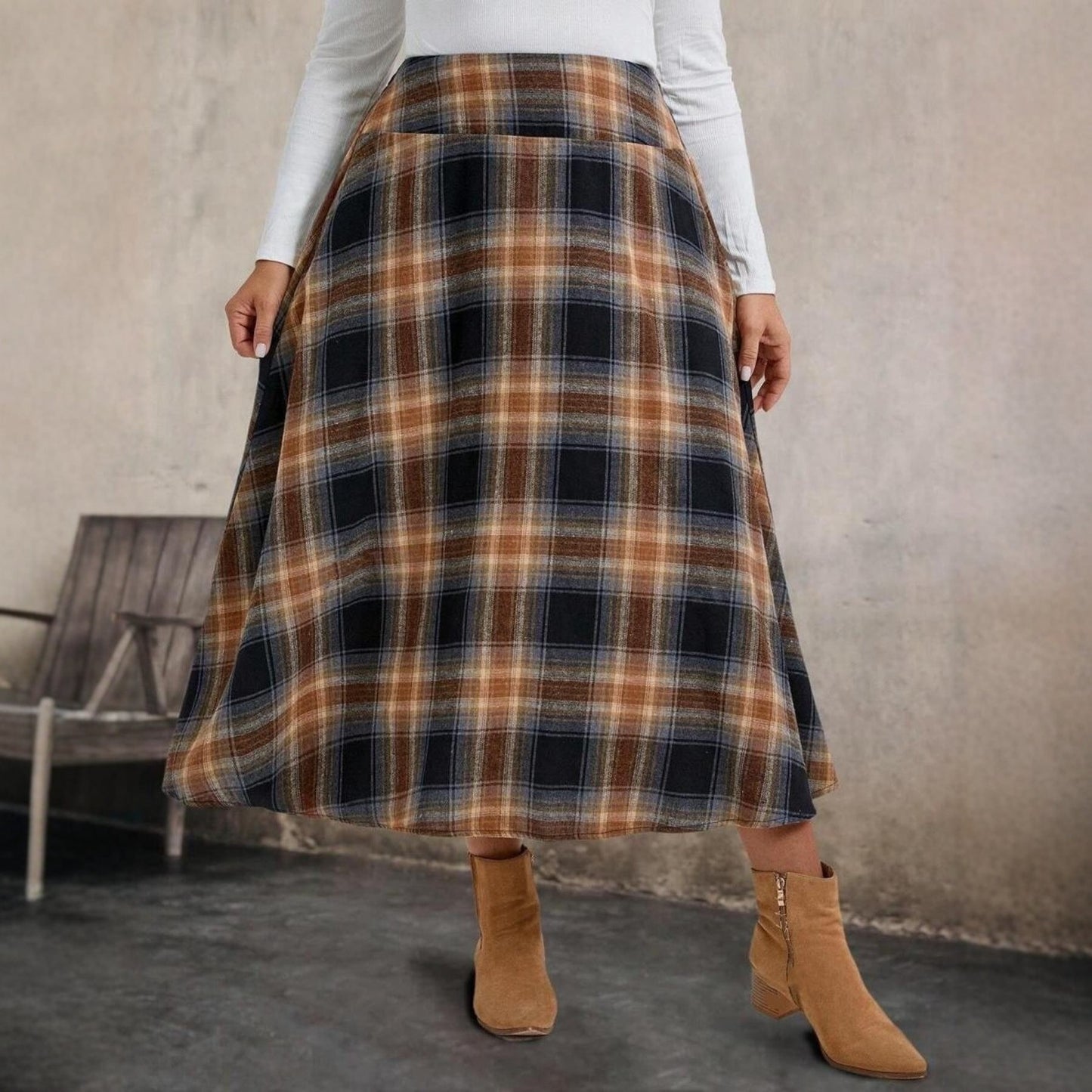 European/American Women's Flannel Plaid Skirt