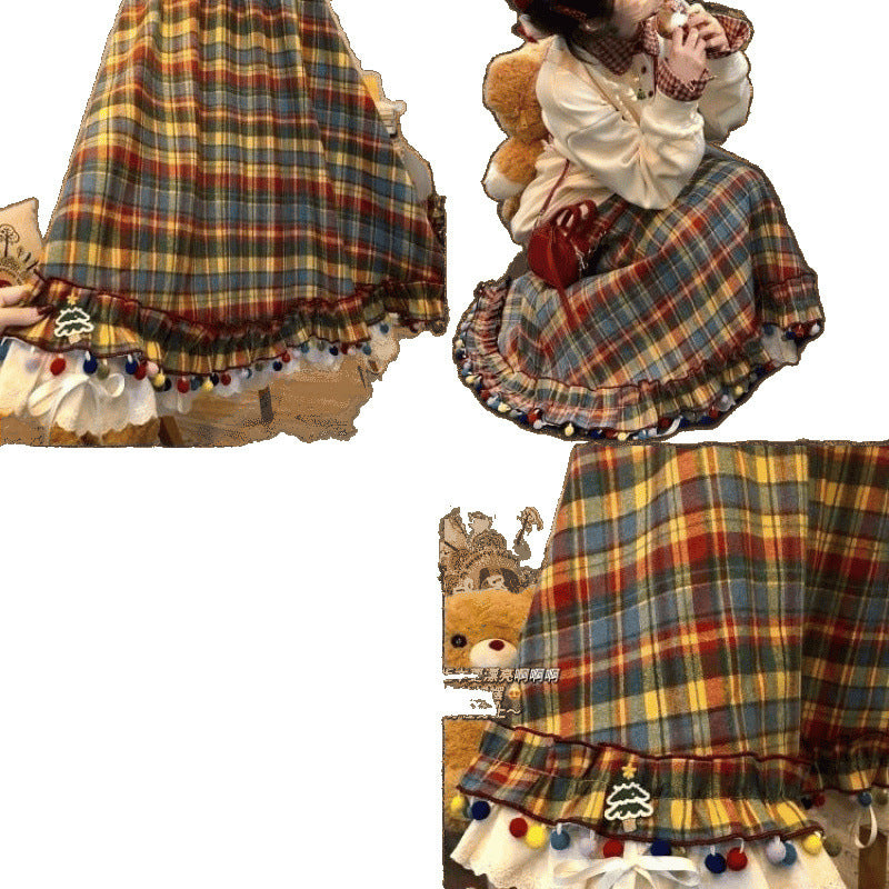 Women's Christmas Retro Color Plaid Skirt