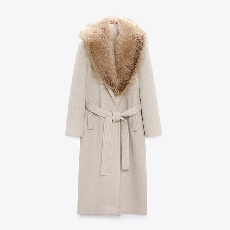 Elegant Women's Fur Collar Wool Coat