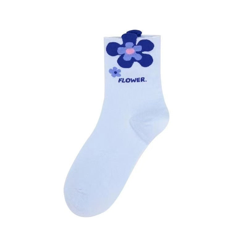 Japanese Cute Style Colorful Flowers Tube Socks