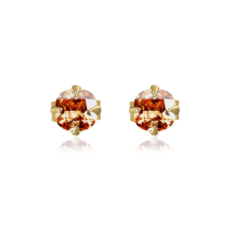 Simple Korean Style Citrine Silver Earrings