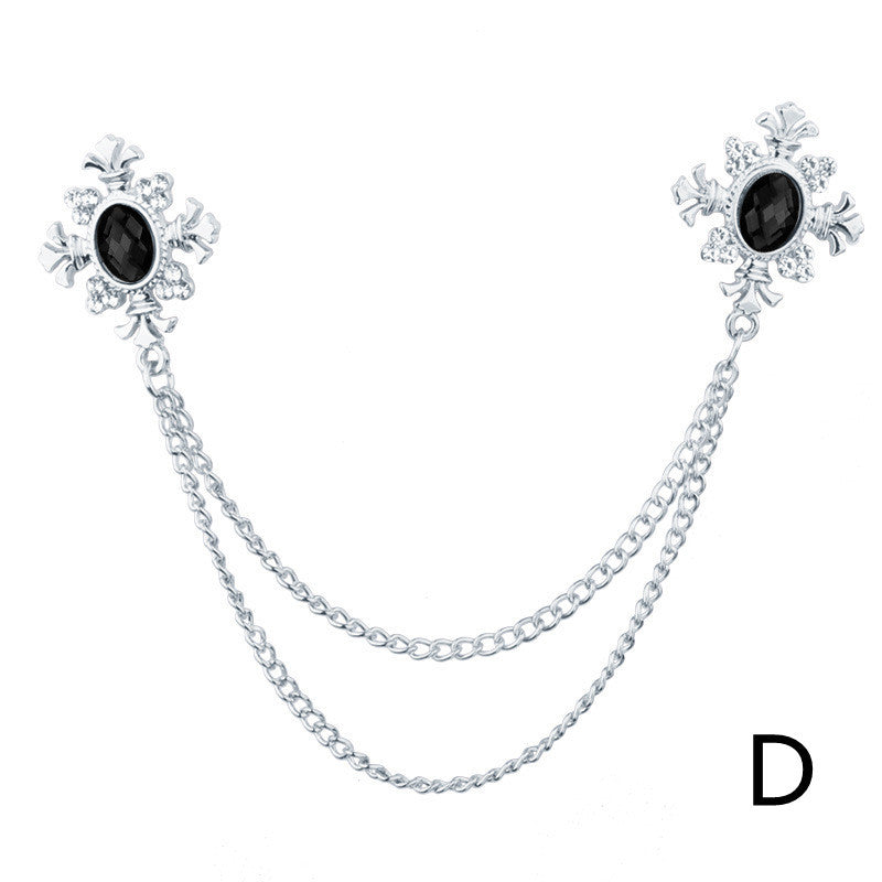 Fringed Rhinestone Cross Collar Chain & Brooch Pin