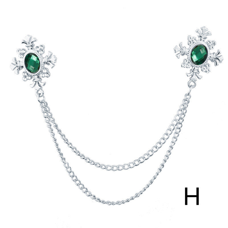 Fringed Rhinestone Cross Collar Chain & Brooch Pin