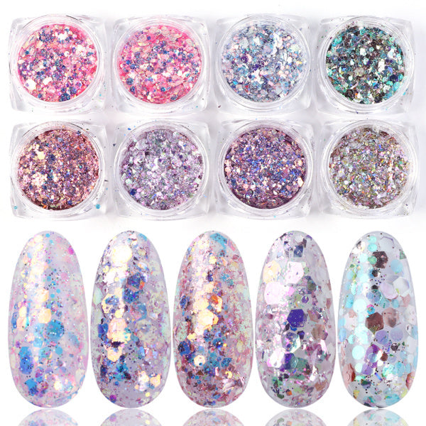 Nail Art Flakes & Chrome Powder Set