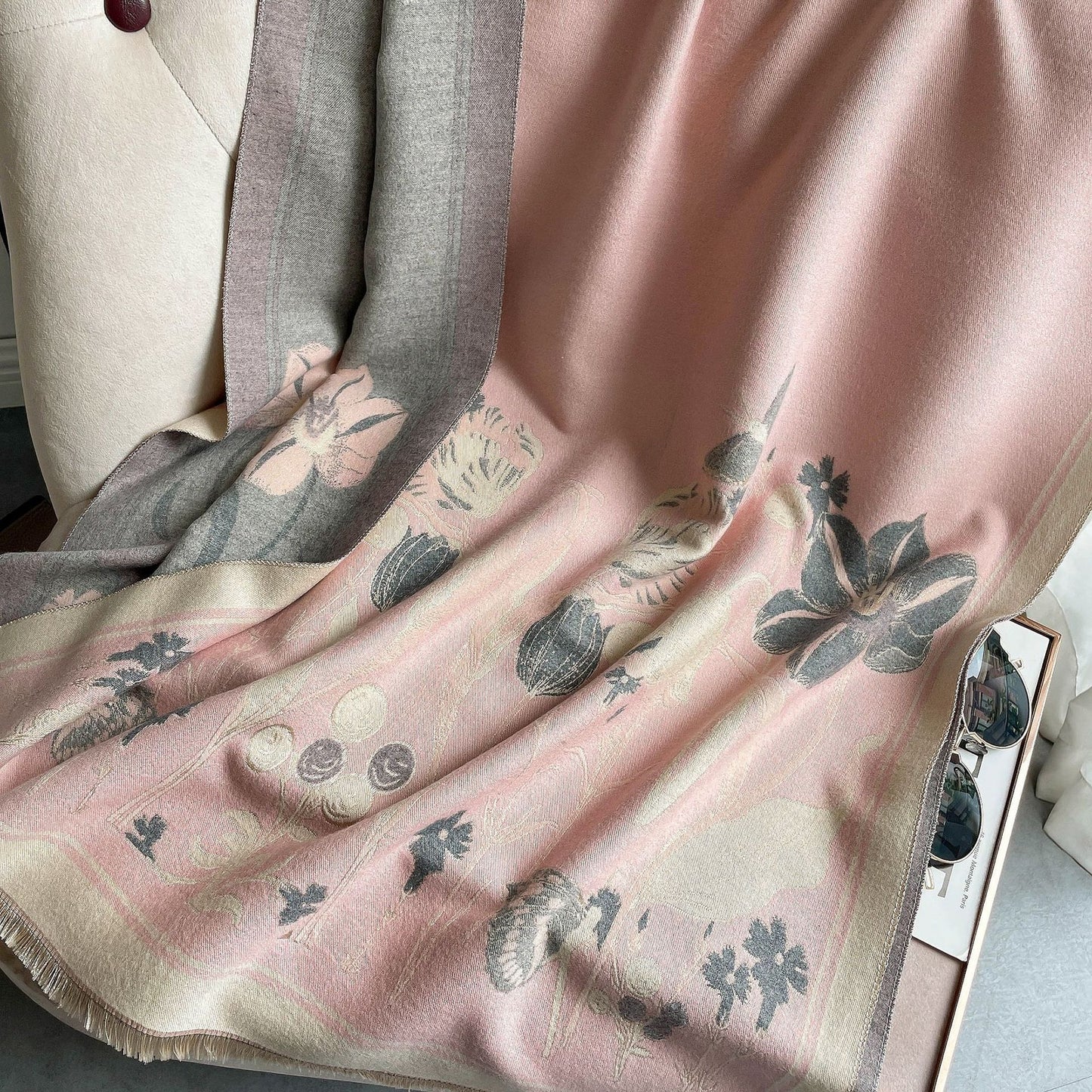 Winter Warm Cashmere Feel Floral Shawl & Wrap