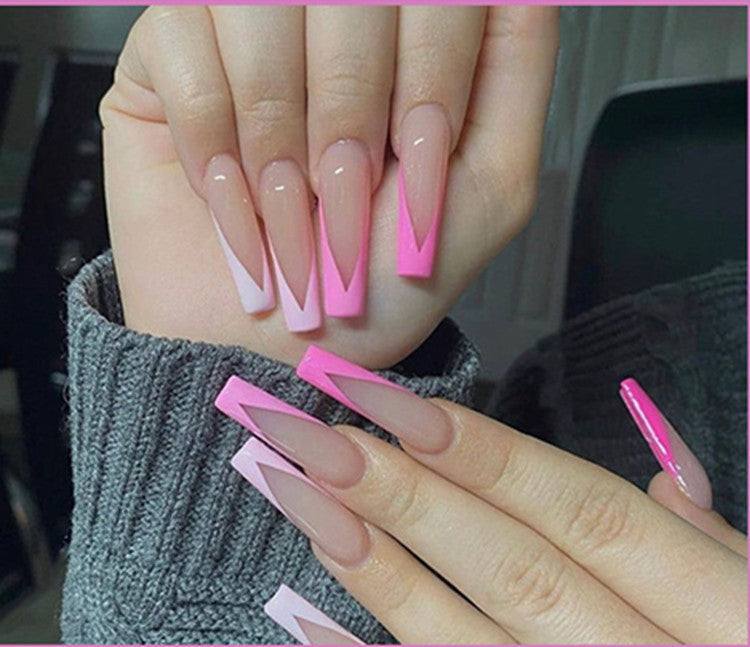 Elegant Long White Tip Coffin Shape Fake Nails