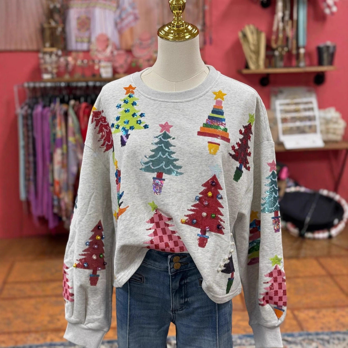 Women's Fashion Colorful Christmas Tree Sequined Sweater