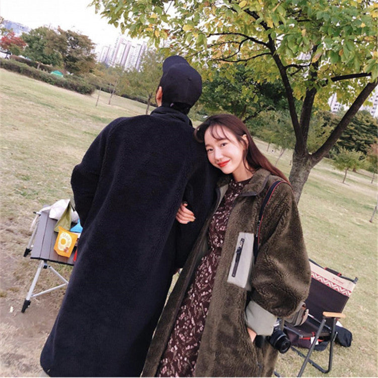 Two-Sided Zipper Color Matching Lambswool Jacket