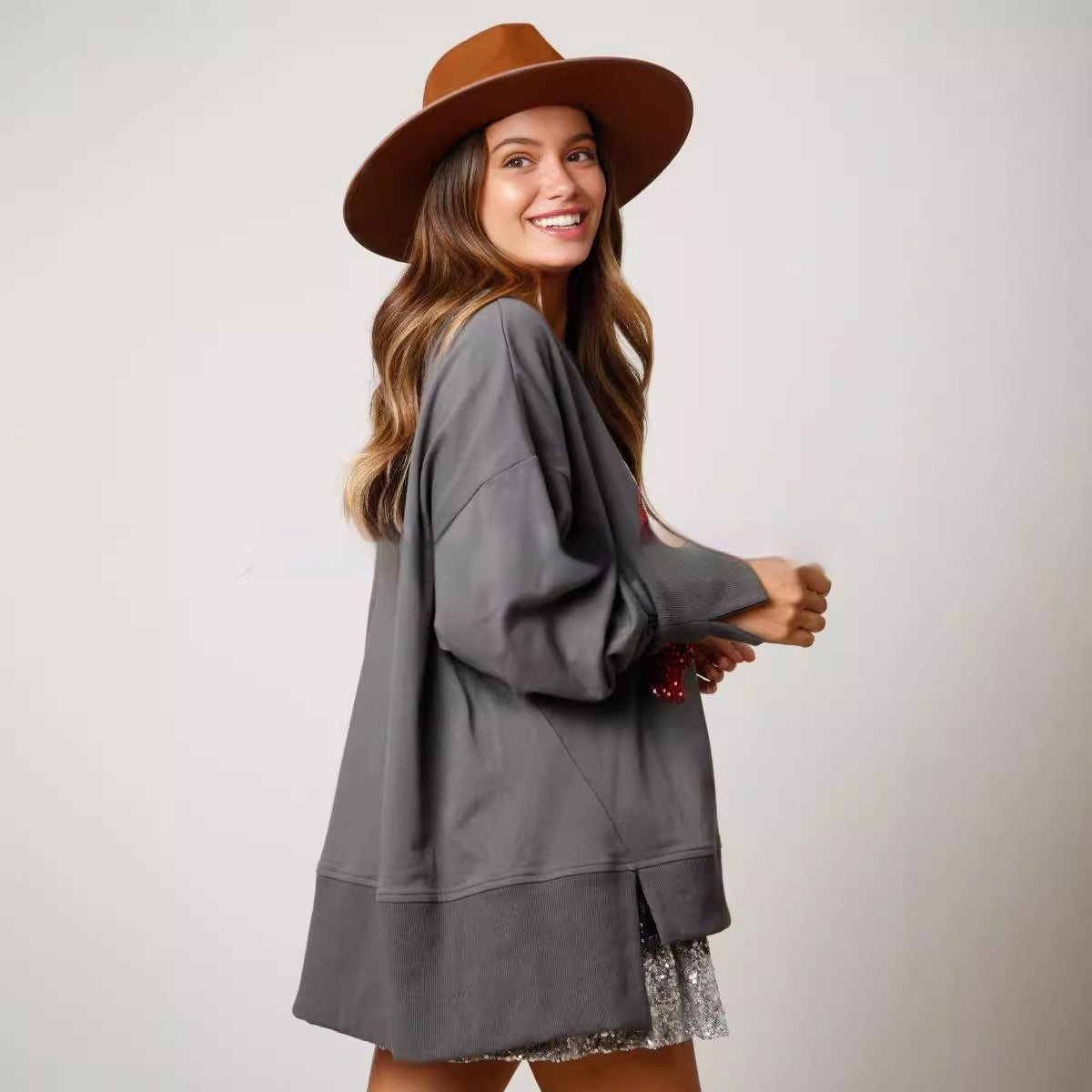 Women's Confectionery Cup Sequined Sweater Casual Loose Top