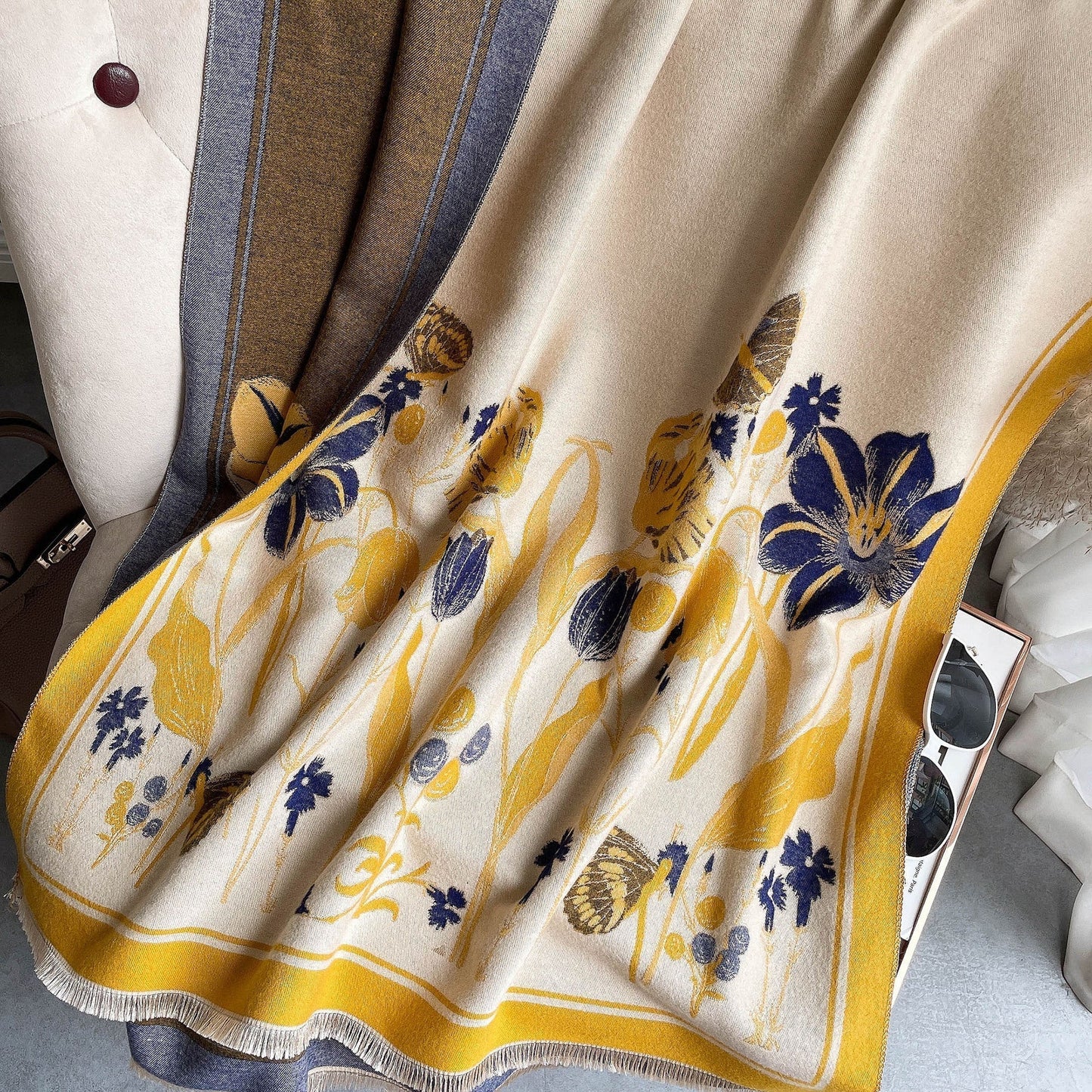 Winter Warm Cashmere Feel Floral Shawl & Wrap