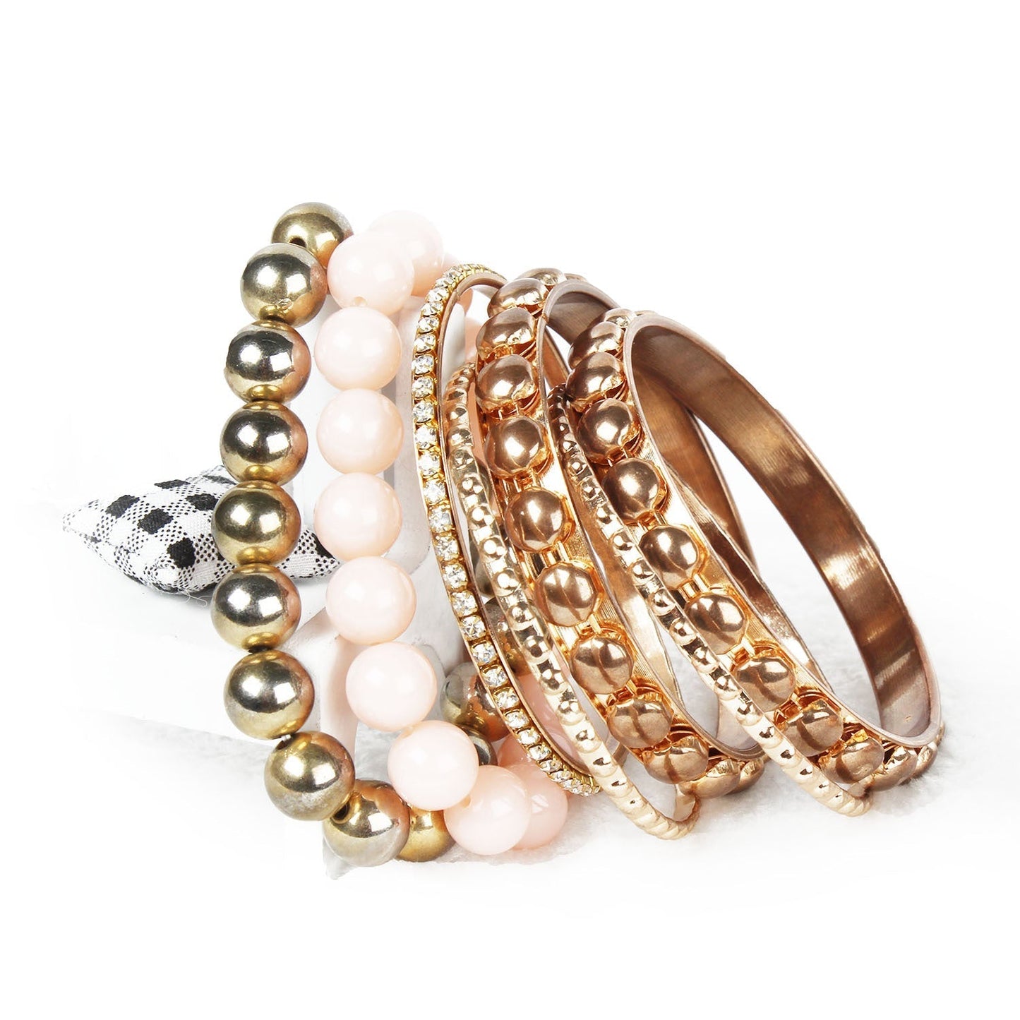 Women's Vintage Style Rhinestone & Burnished Gold Bangle Stack