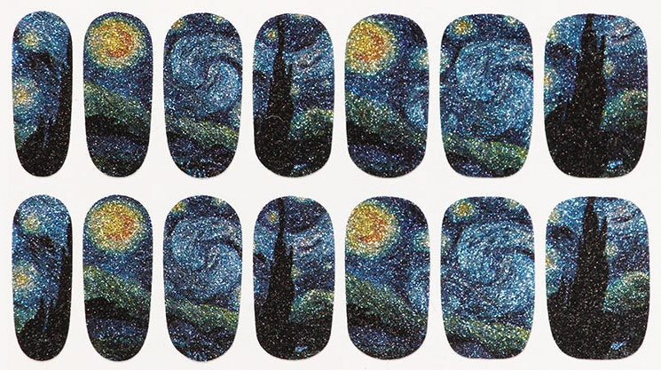 Full Cover Gel Nail Strips | Starry Night Design