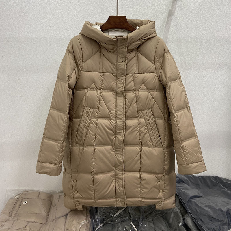 Lightweight Mid-Length Down Jacket with Hood
