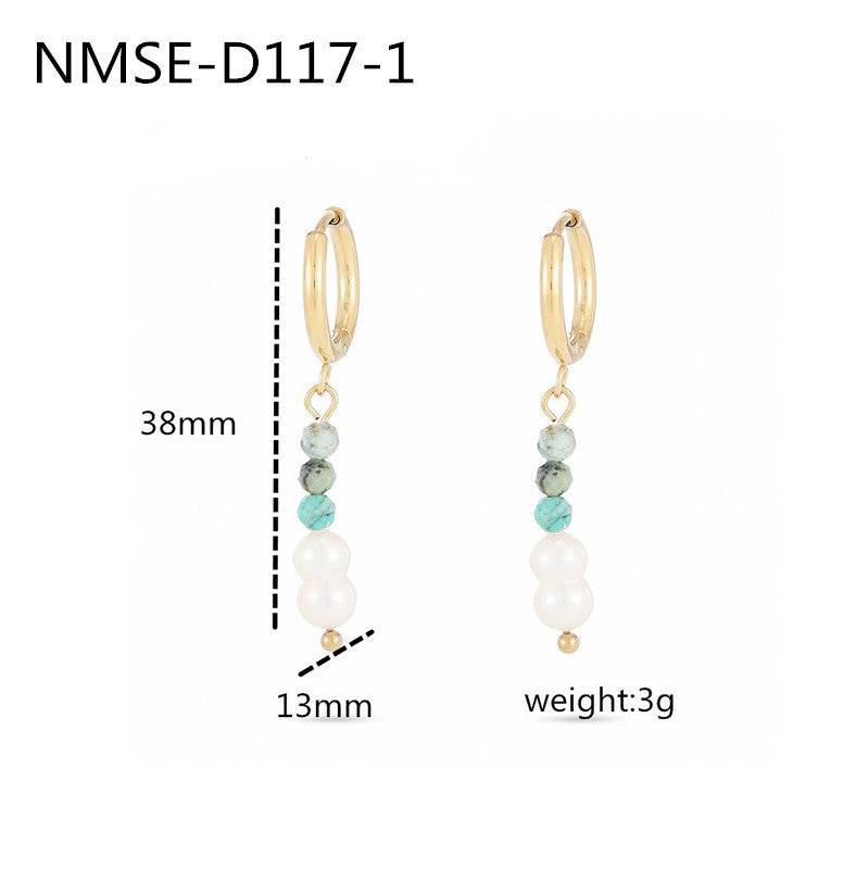 Women's All-Match Pearl Titanium Steel Dangle/Hoop Earrings