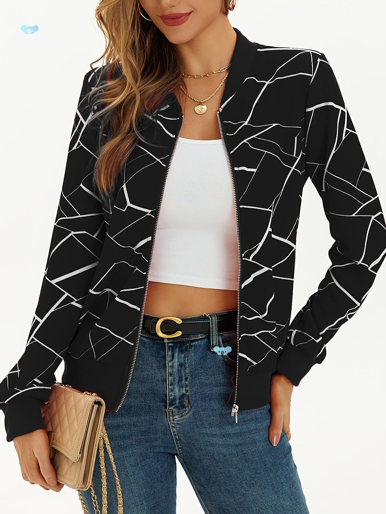 Women's Elegant Print Zip-Up Jacket