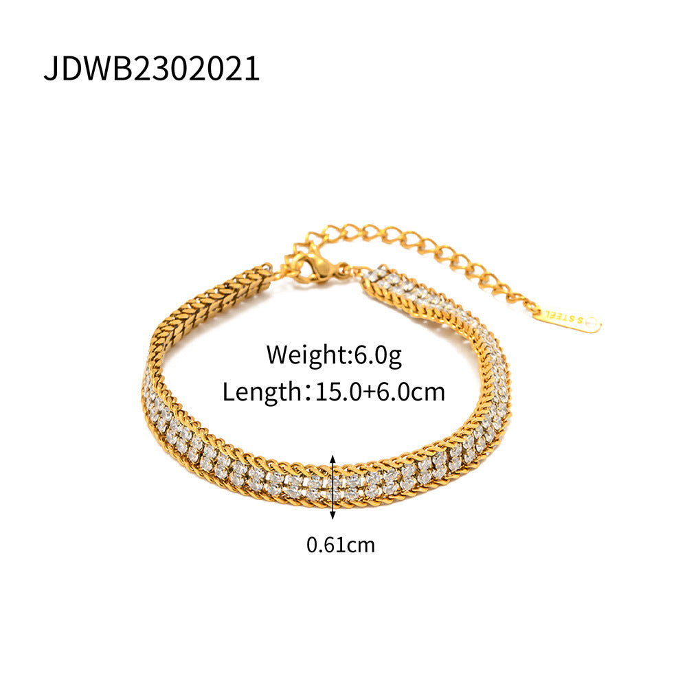 Double Strand White Zircon Bracelet in 18K Gold