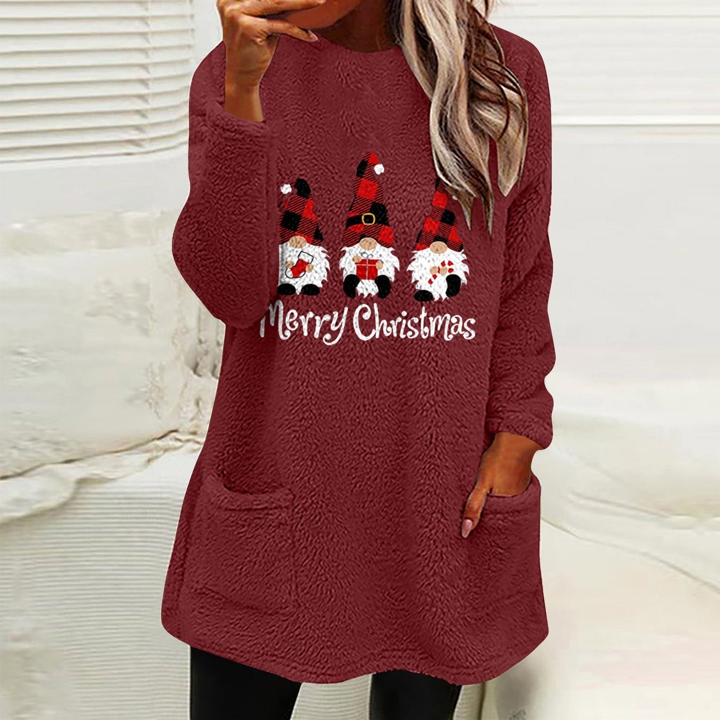 Women's Holiday Letter Graphic Long Sleeve Pocket Fleece Top