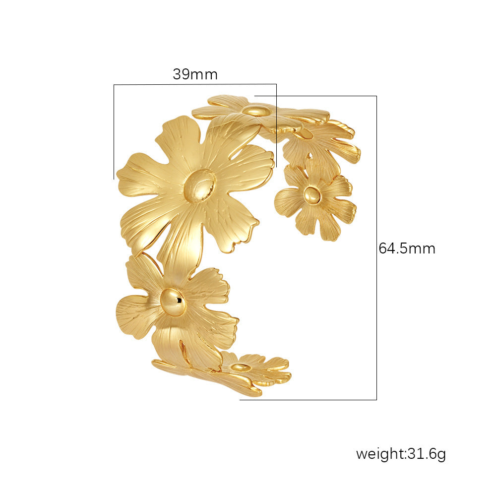 Chic Women's Open-End Stainless Steel C-Shaped Cuff Bracelet