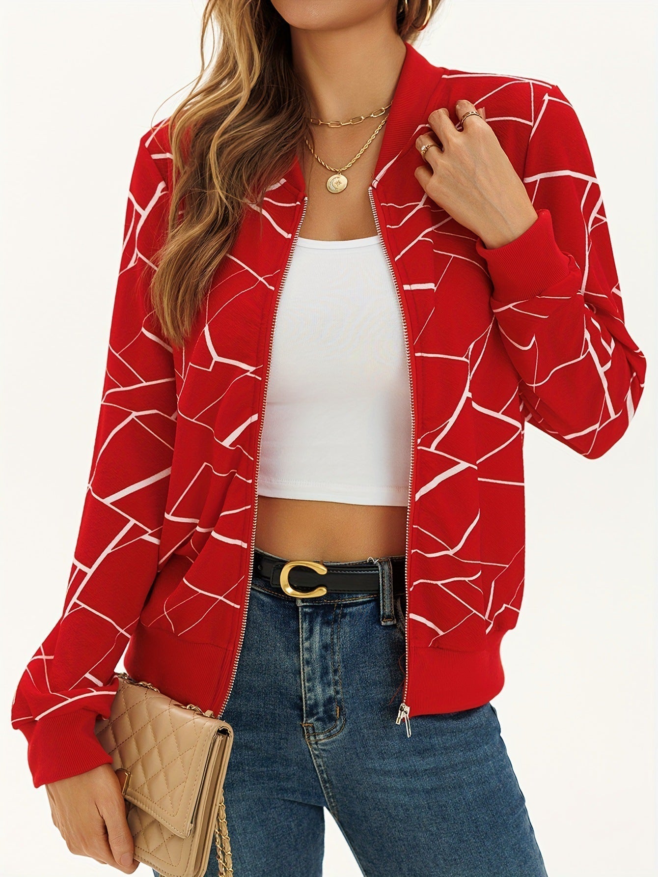 Women's Elegant Print Zip-Up Jacket