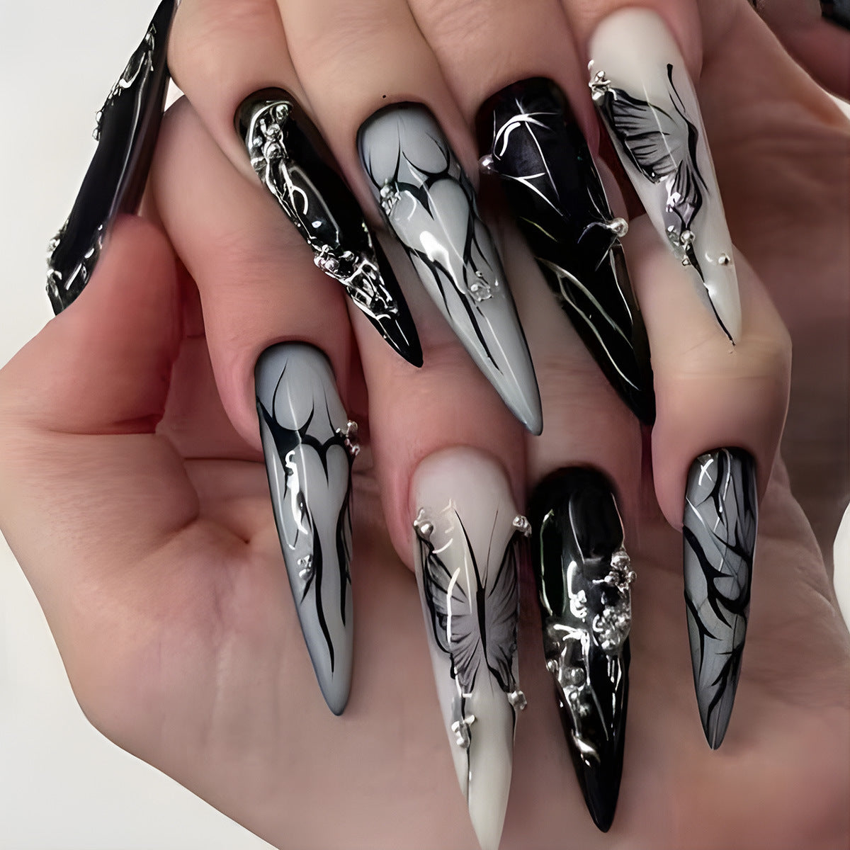 Dark Punk Love Butterfly Press-On Fake Nails