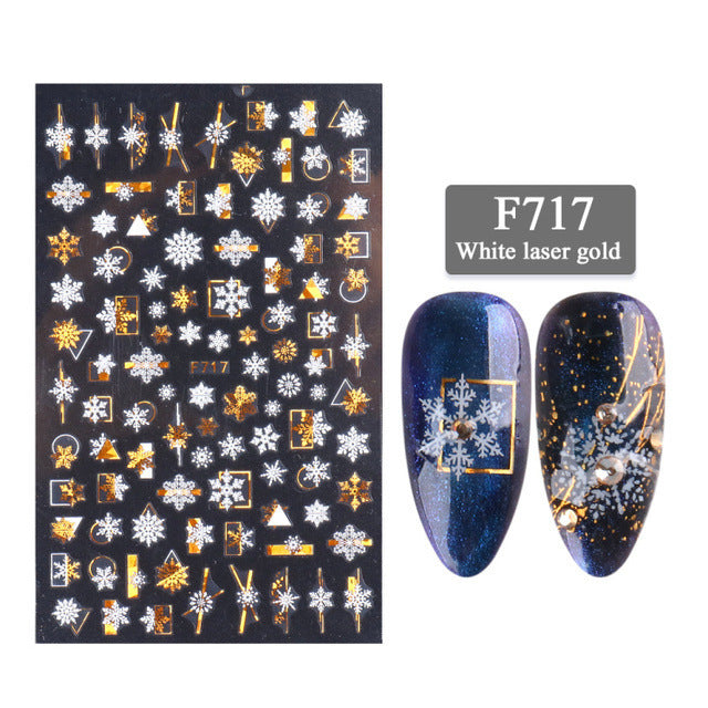 Two-Color Golden Laser Snowflake Nail Art Decals