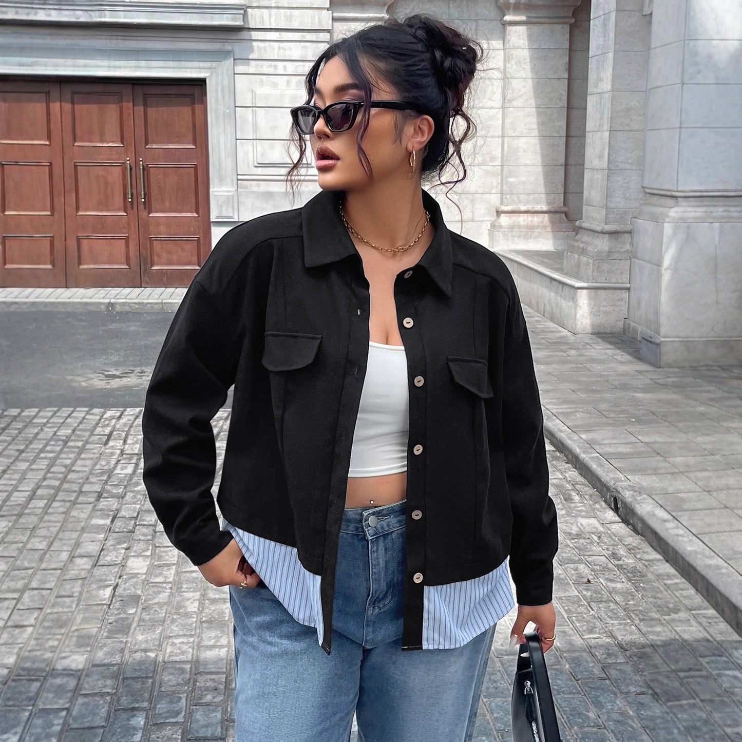 Women's Fashion Stripe Patchwork Coat