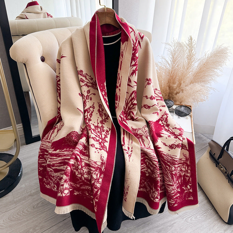 Elegant Ink Color Print Versatile Shawl