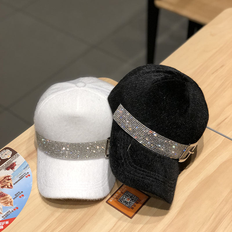 Korean Fashion Winter Warm All-Matching Diamond Baseball Cap