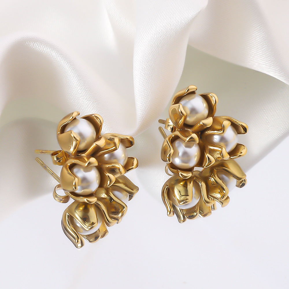 18K Gold Plated Stainless Steel Pearl Studs