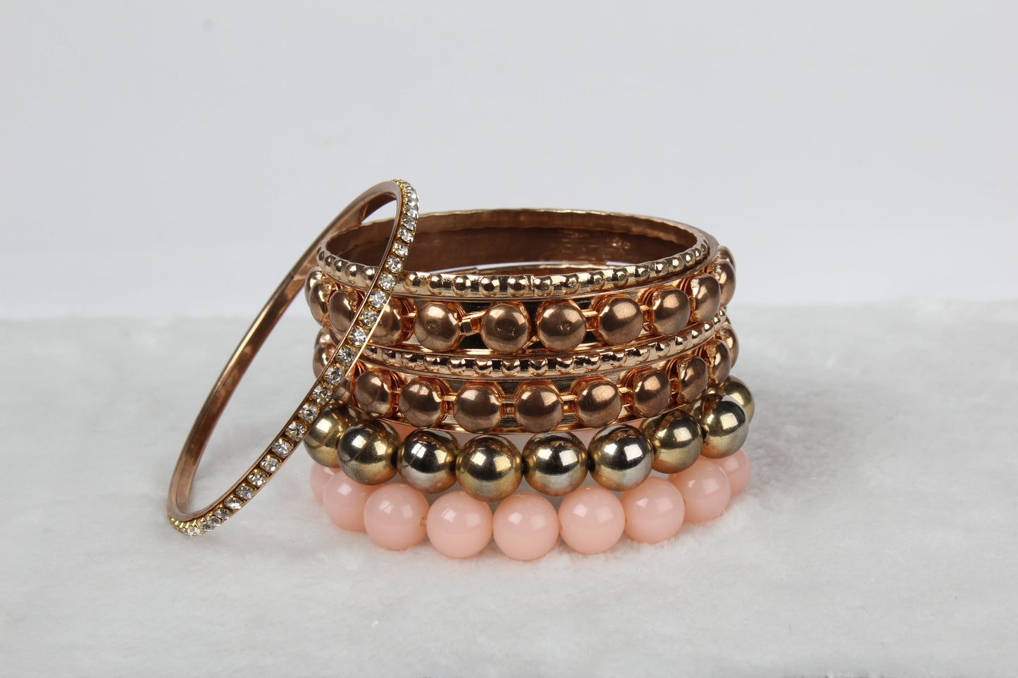 Women's Vintage Style Rhinestone & Burnished Gold Bangle Stack
