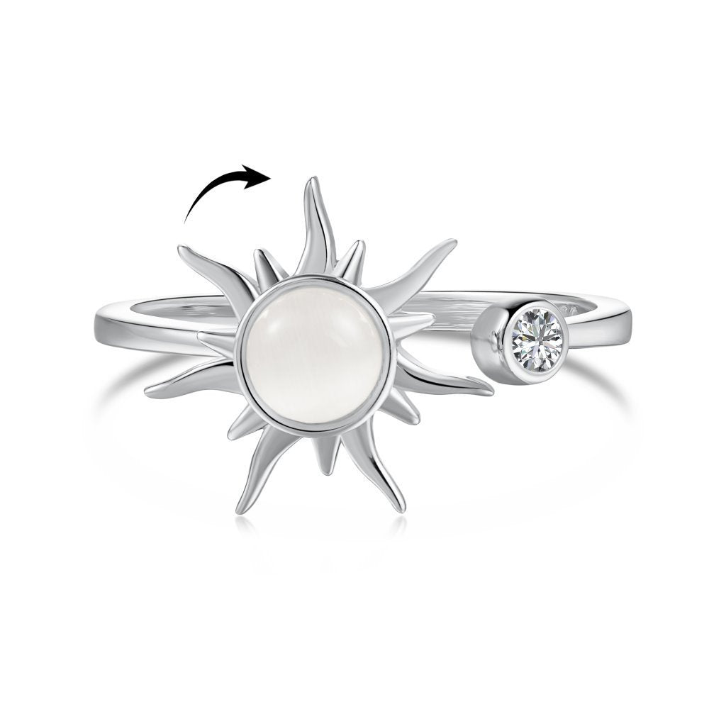 Sterling Silver Rotatable Flower Diamond Decompression Ring
